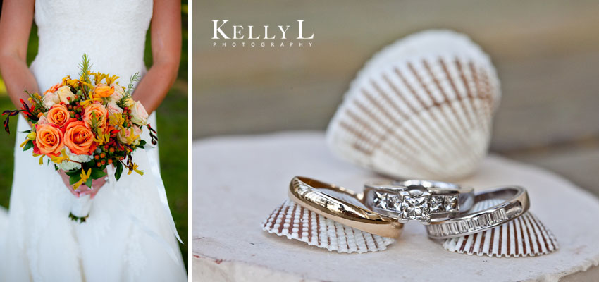 wedding rings with seashells