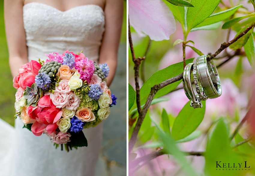 wedding date bouquet and rings