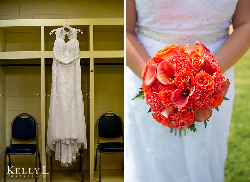 bride's dress in locker room
