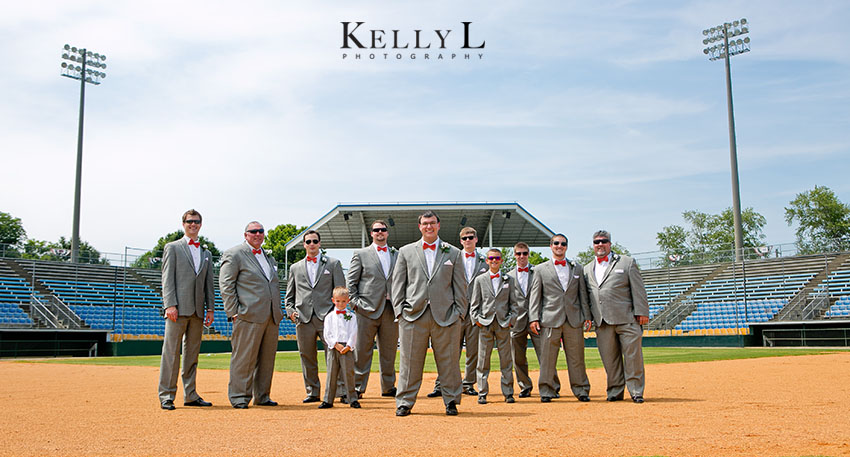 groomsmen on baseball field