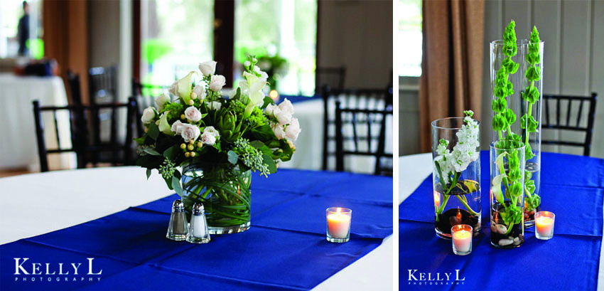 green and blue table centerpieces