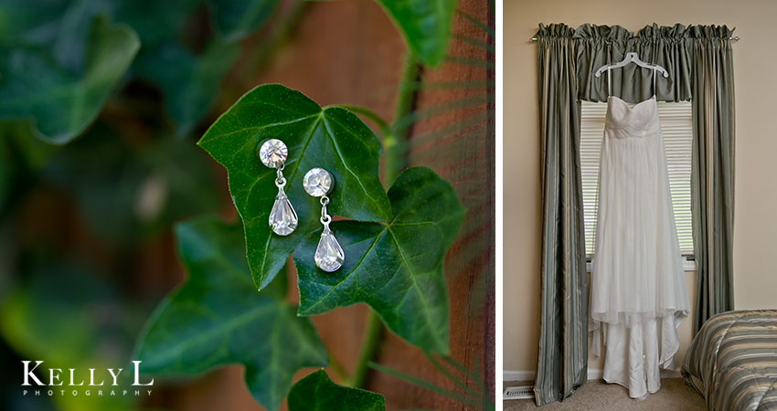 bride's earrings and dress