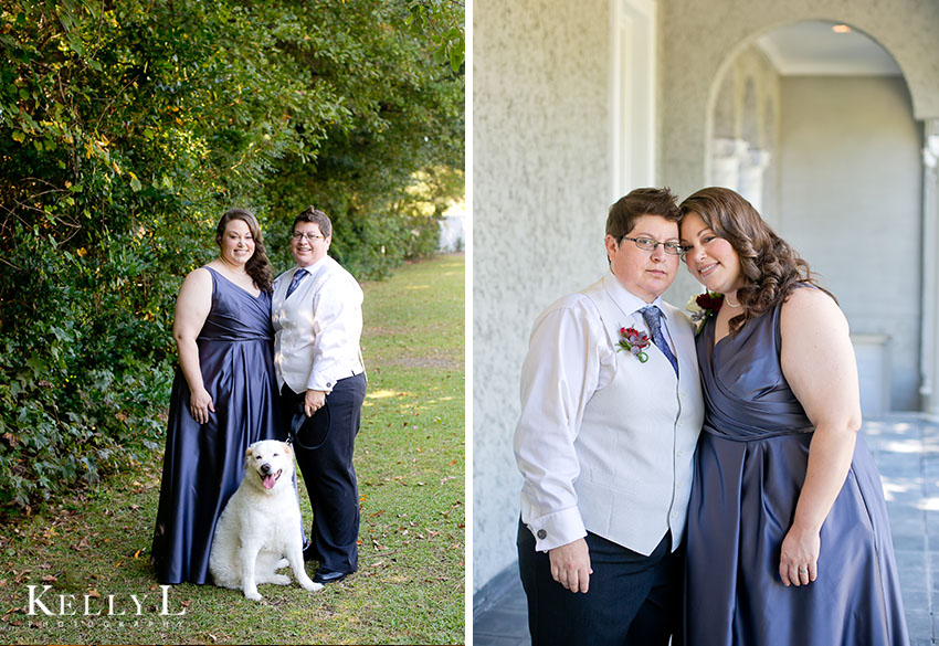 portrait of newlyweds with their dog