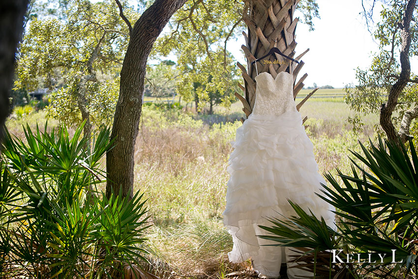 wedding dress on palm tree