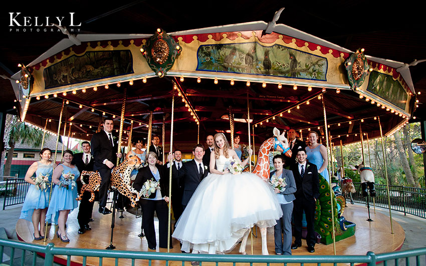 wedding party on carousel 