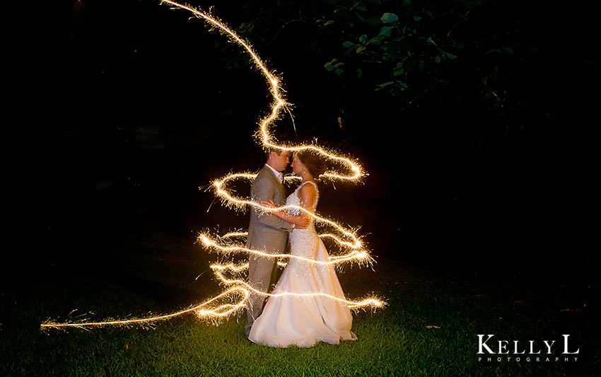 bride and groom surround by sparklers | kelly l photography