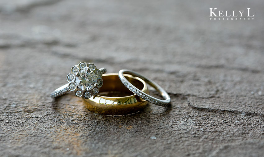 engagement ring and wedding bands