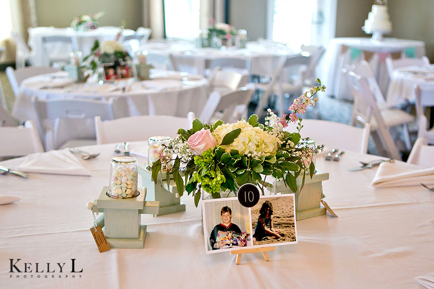 table numbers with photos of the bride and groom