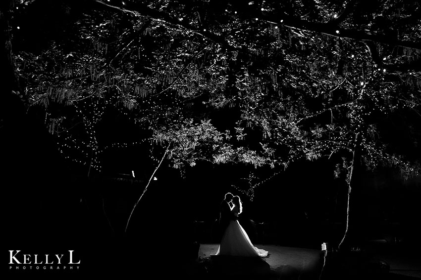 romantic night photo of bride and groom