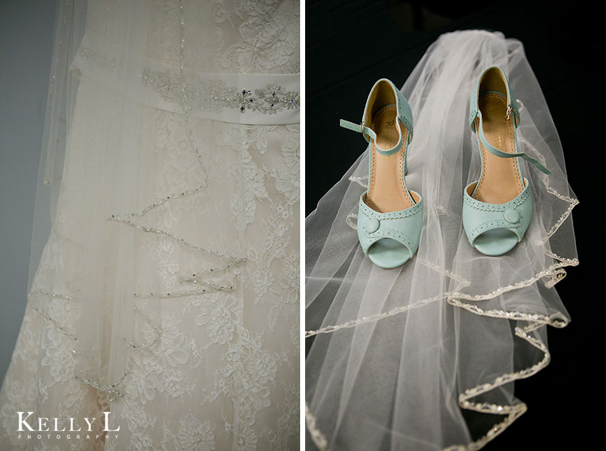 bride's dress and shoes