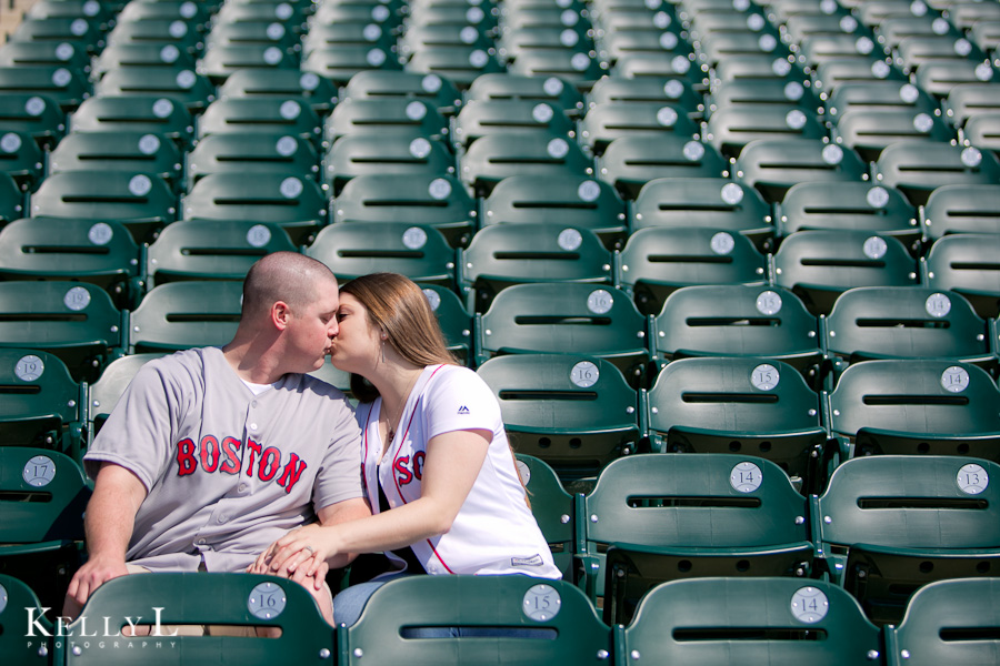 engagement photos at a baseball stadium