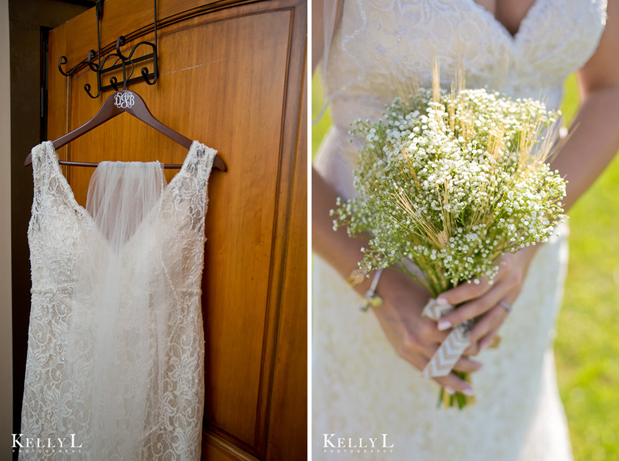 wedding dress, veil and bride's bouquet