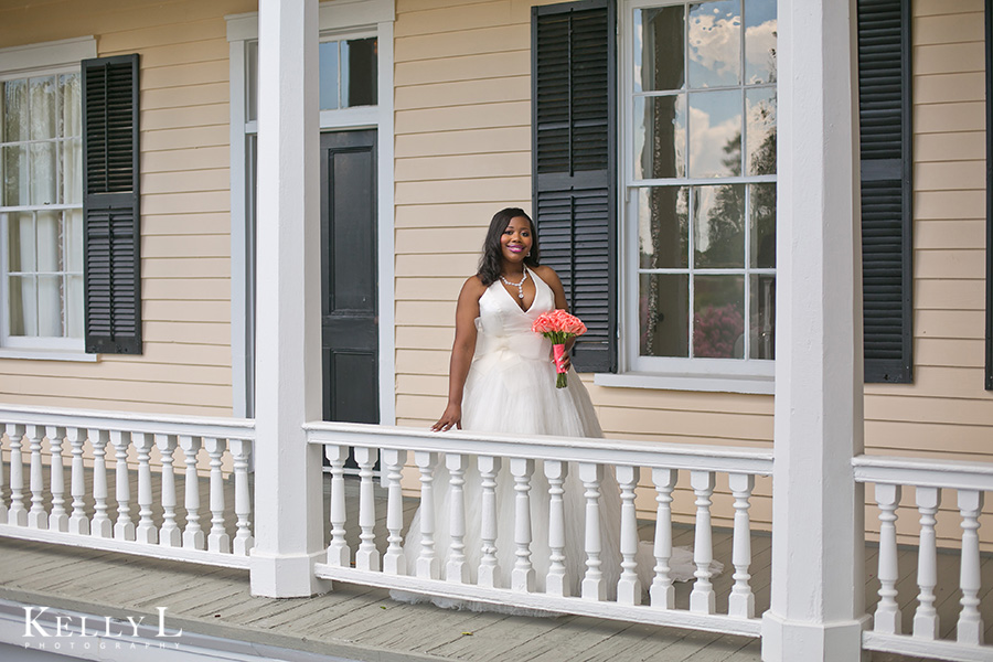 bride on porch