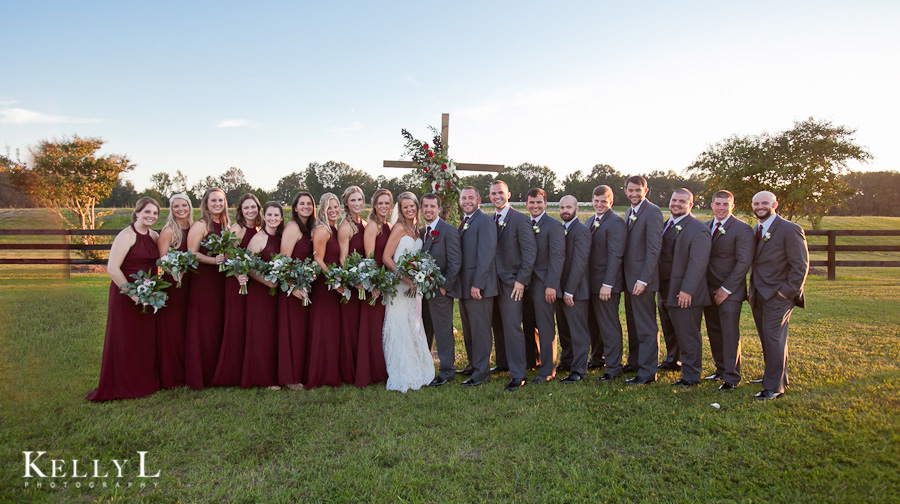 wedding party in dark red and gray