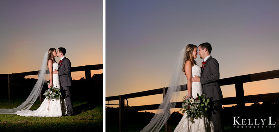 portraits of the bride and groom at dusk