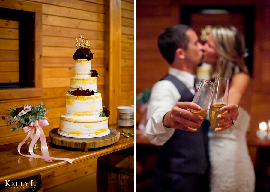 gorgeous wedding cake and unique toasting glasses