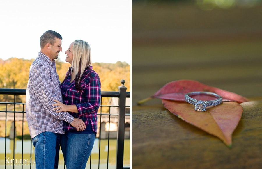 fall engagement photos, engagement ring on fall leaves