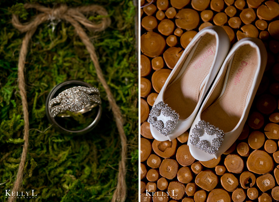 wedding bands and engagement rings, bride's shoes