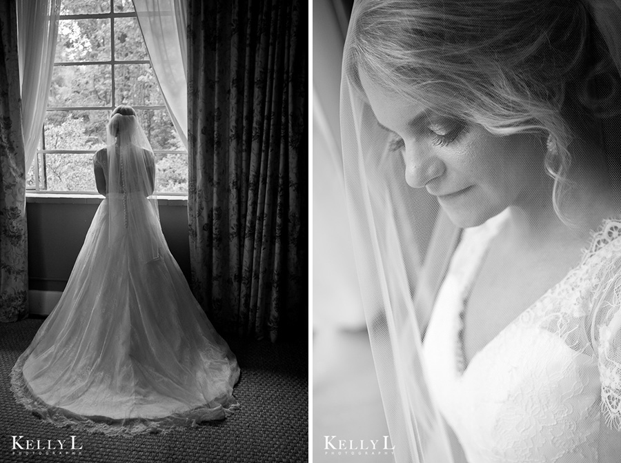 gorgeous black and white bridal portraits at the millstone at adam's pond
