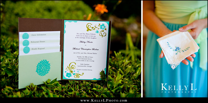 blue and green wedding details